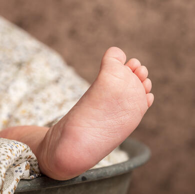 Détail petit pied de bébé, photo nouveau‑né